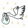 イラスト:赤ちゃんを運ぶコウノトリ